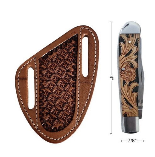 Tooled tan leather knife - tooled,